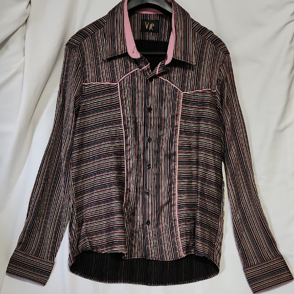 VR Women's Striped Blouse - Black and Pink